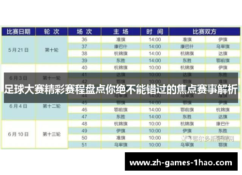 足球大赛精彩赛程盘点你绝不能错过的焦点赛事解析